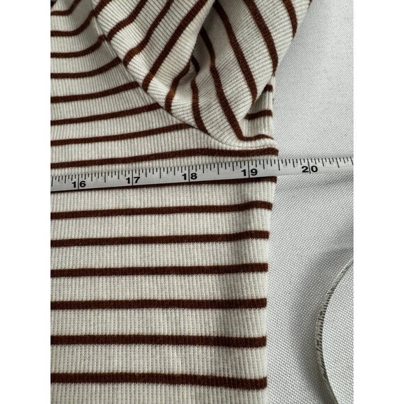 Women L Ribbed Thermal Top Rust White Stripe Cottagecore Minimalist Capsule Cozy - Picture 6 of 7